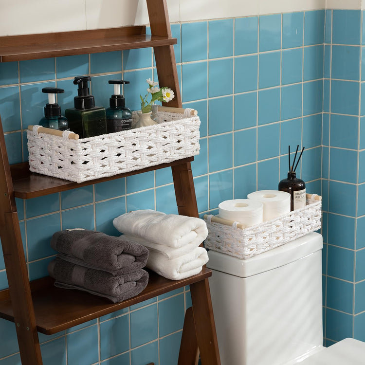 Toilet Paper Baskets Handmade Paper Rope Decorative Wicker Storage Tank Shelf Cabinet Organizer for Bathroom Home (2 Count)