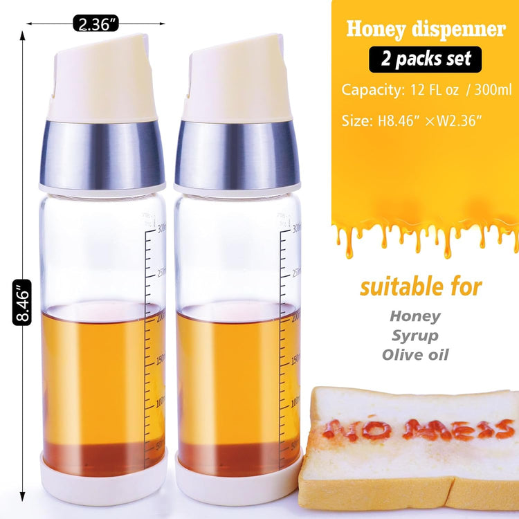 Honey Dispenser No Drip, Maple Syrup Bottle, Olive Oil Dispenser, Honey Jar with Stand, Beautiful Bottle Container, Perfect Honey Pot