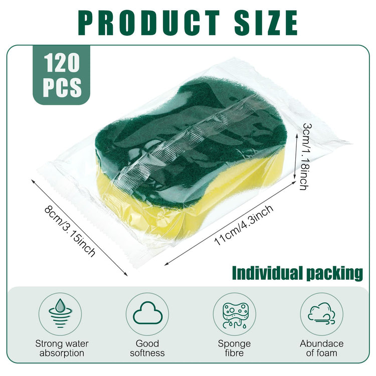 120 Pcs Individually Wrapped Sponges Kitchen Bulk Non Scratch Scouring Sponges for Dishes Household Cleaning Travel Apartments Hotel Car (120 Count)