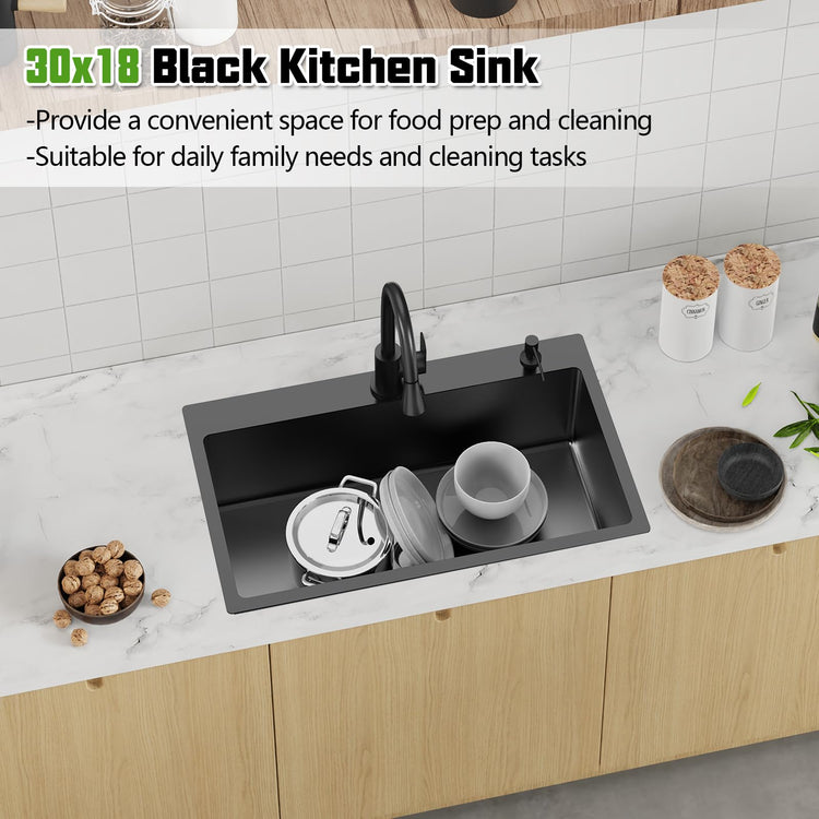 Black 30x18 In Drop In Kitchen Sink