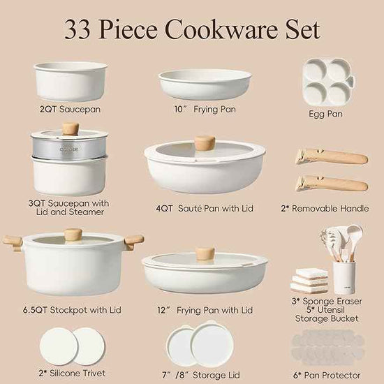 CAROTE 33pcs Pots and Pans Non Stick, Cookware Sets Detachable Handle, Induction Kitchen Pots and Pans, NonStick Cooking Set, Oven/Dishwasher/Fridge Safe, Space Saving