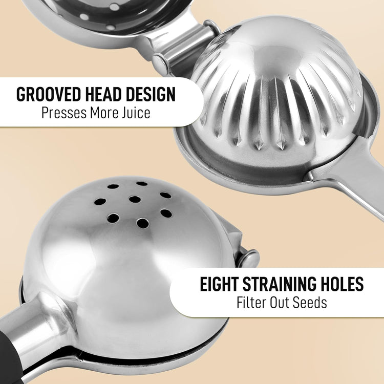 Zulay Lemon Squeezer Stainless Steel with Premium Heavy Duty Solid Metal Squeezer Bowl (Black Grip, Large)