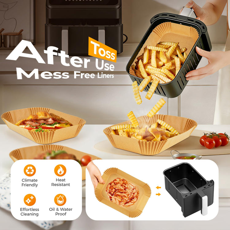 250Pcs 8x5.5 Inch Air Fryer Liners Disposable for Dual Basket (250 Count)