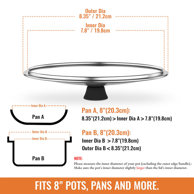 8 Inch Pan Lid For Pots Pans and Skillets