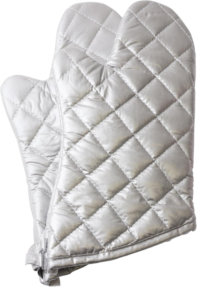 Silver Oven Mitts,Quilted Cotton Lining 13 Inch Oven Gloves,Heat Resistant for Kitchen Cooking,Grilling,Backing,Set of 2