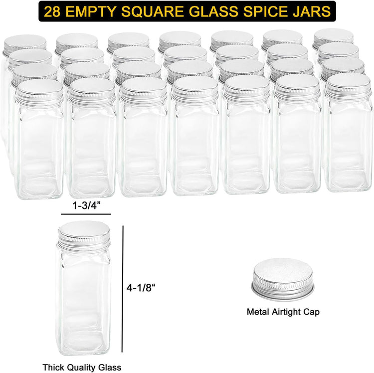 SpaceAid Spice Rack Organizer with 28 Spice Jars, 386 Spice Labels, Chalk Marker and Funnel Set for Cabinet, Countertop, Pantry, Cupboard or Door & Wall Mount - 28 Jars, 13.4" W × 10.8" H, White