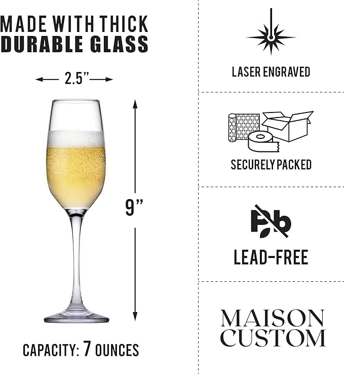 Personalized Champagne Flutes - Set of 2 - Custom Wedding Glasses - Bride & Groom Wedding Gifts for Mr & Mrs - Engagement, Bridal Shower, Anniversary, Gift for Couple - Valentines Day Gift - 6 Designs