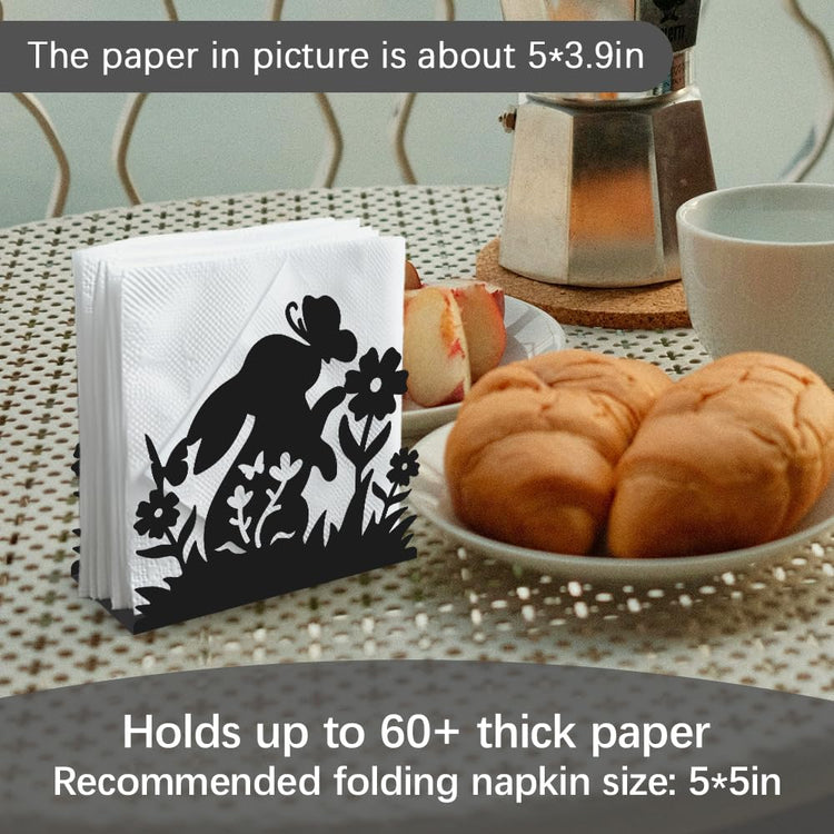 Rabbit Flower Decorative Black Metal Napkin Holder for Table
