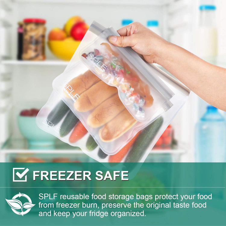 SPLF 18 Pack BPA FREE Reusable Storage Bags (6 Gallon Freezer Bags, 6 Sandwich Bags, 6 Snack Bags), Extra Thick Leakproof Silicone and Plastic Free Lunch Bag