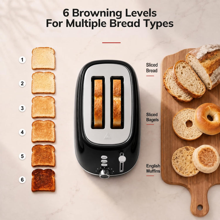 2 Slice Retro Stainless Steel Toaster with Bagel