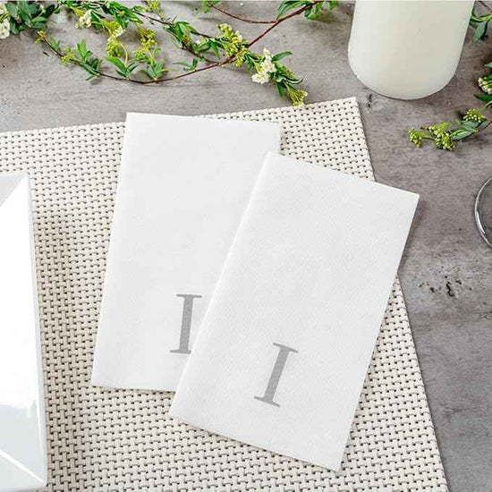 Luxenap 15.8 X 7.9 Inch Linen-Feel Guest Towels, 2000 Lettered Hand Towels - Silver Letter 'I', Sans Serif Font, White Paper Dinner Napkins, airlaid, For Restrooms And Tables - Restaurantware