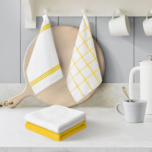 Artoid Mode Ring Spun Cotton Yellow Dishcloth Kitchen Towels, 12x12 Inch Ultra Soft Absorbent Quick Drying Household Cleaning Kitchen Rags Set of 4 - Nestoria