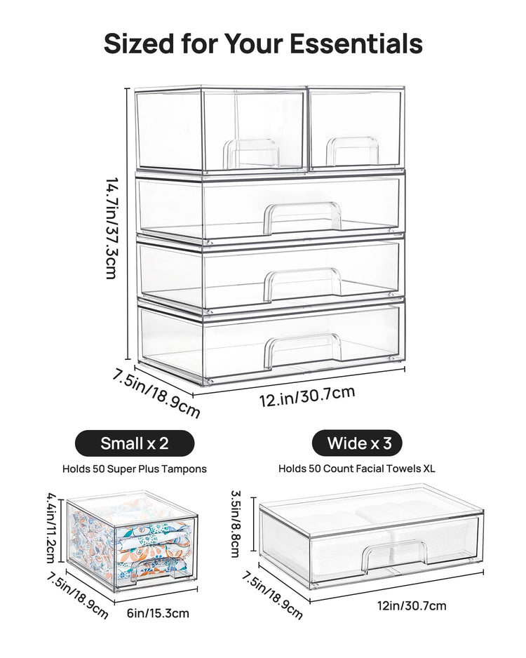 Clear Stackable Storage Drawers Set of 5 (5 Count)