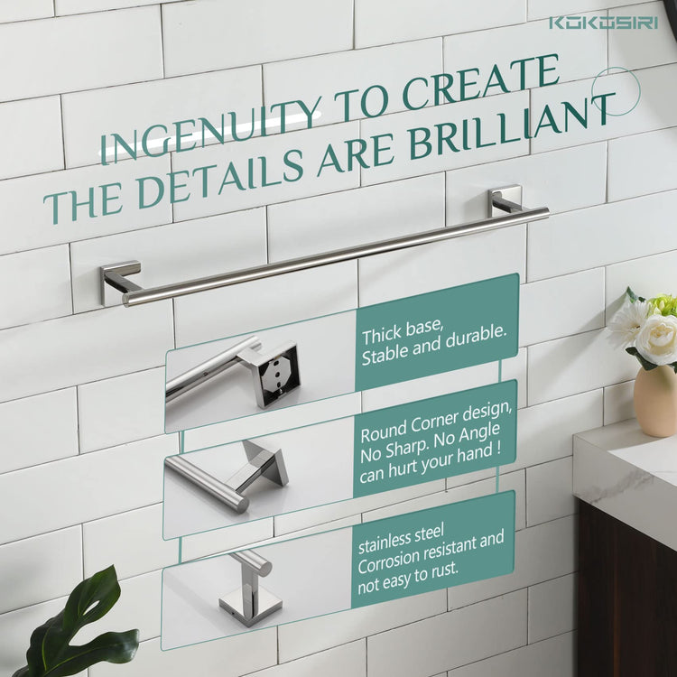 Single Towel Bar Bathroom Towel Holder for Bath Kitchen 20 Inch Necklace Holder Wall Mounted Chrome Stainless Steel B4005CH