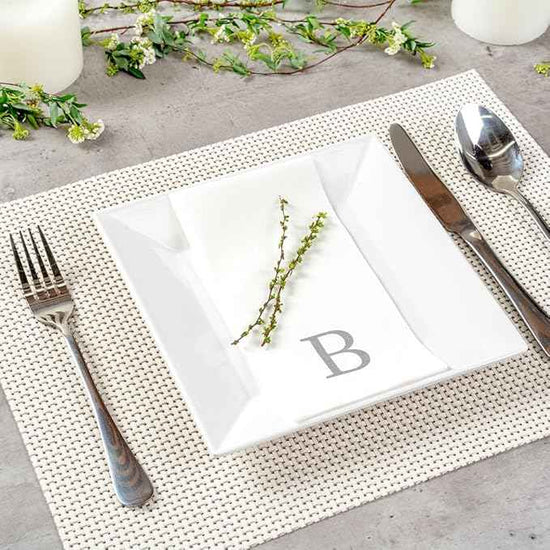 Luxenap 15.8 X 7.9 Inch Linen-Feel Guest Towels, 2000 Lettered Hand Towels - Silver Letter 'B', Sans Serif Font, White Paper Dinner Napkins, airlaid, For Restrooms And Tables - Restaurantware