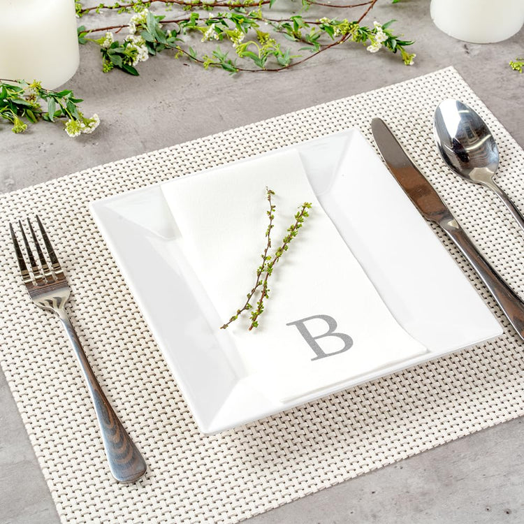 Paper Rectangle Silver Letter B Linen (50 Count)