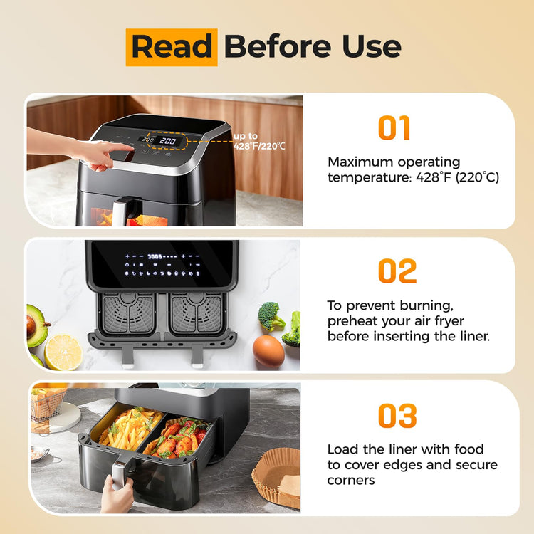 250Pcs 8x5.5 Inch Air Fryer Liners Disposable for Dual Basket (250 Count)