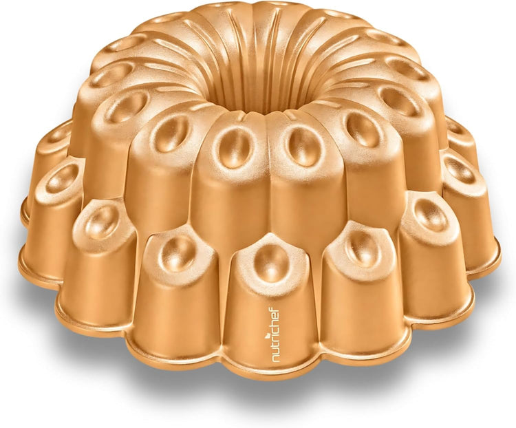 NutriChef 9 Inch Marquise Cake Pan, Thick & Heavy Cast Aluminum Bakeware Cake Mold for Cake with Fluted Easy-Release Edges for Uniform Browning & Baking, Nonstick Heat-Resistant Coating