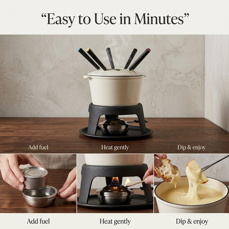 Cast Iron Fondue Pot Set for Chocolate Cheese