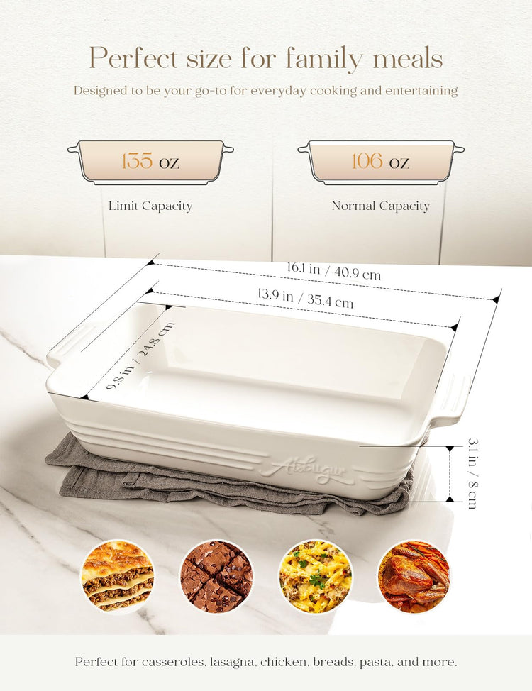 9x13 Casserole Dishes for Oven 135oz Ceramic Baking Dish with Handles White