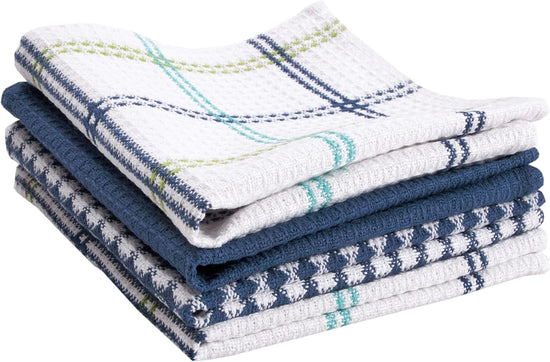 T-FAL Premium Waffle Dish Cloths: Highly Absorbent, Super Soft Long Lasting - 100% Cotton, 12"x13" Flat Waffle Dish Towel for Cleaning & Drying Dishes, (4-Pack), Cool - Nestoria