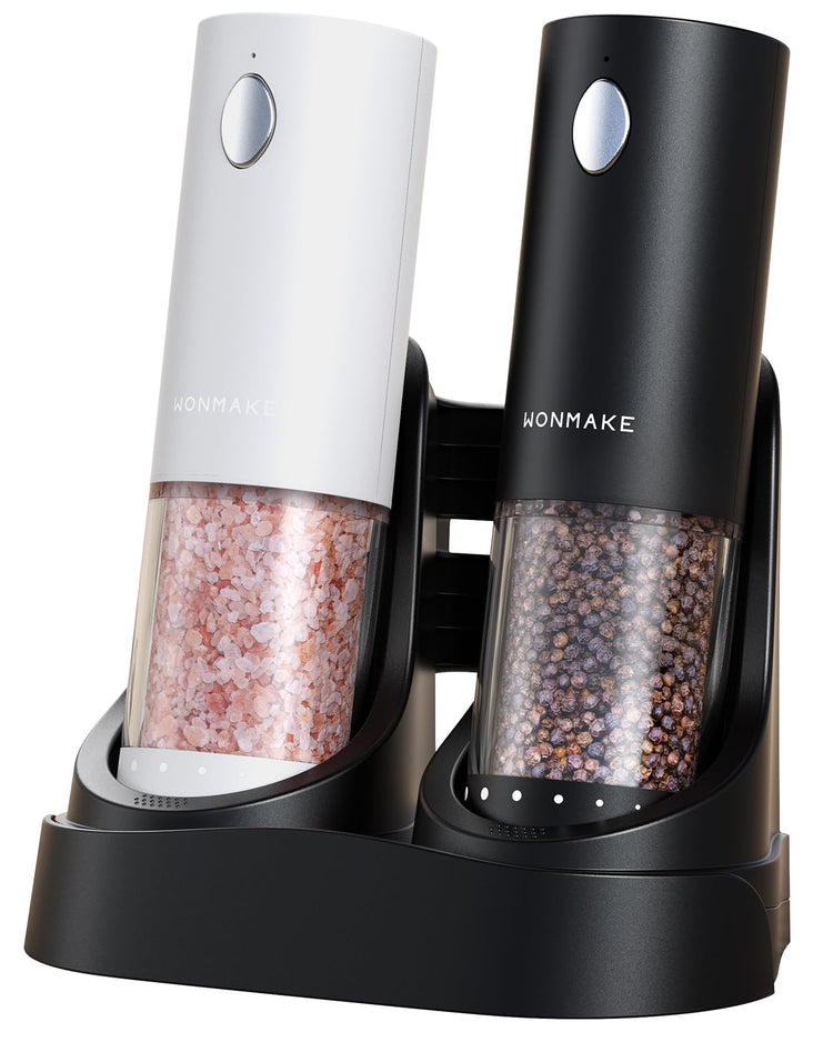 Electric Salt and Pepper Grinder Set with Charging Base & LED Light (2 Count)