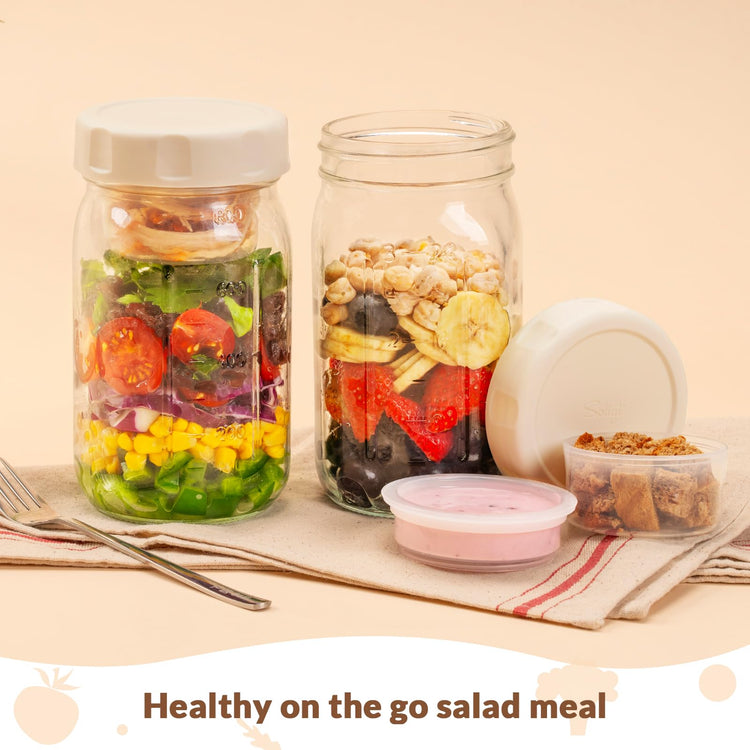 4 Pack Glass Salad Jars with Lids Meal Prep (4 Count)
