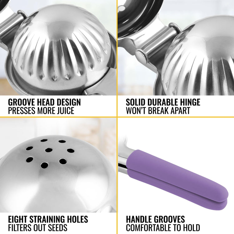 Lemon Squeezer Stainless Steel with Premium Heavy Duty Solid Metal Squeezer Bowl and Food Grade Silicone Handles