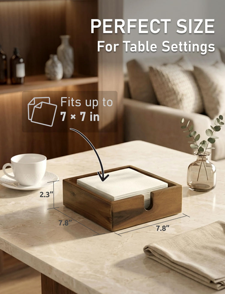 Acacia Lunch Napkin Holder 7.8 x 7.8 inches for Dining Table and Kitchen