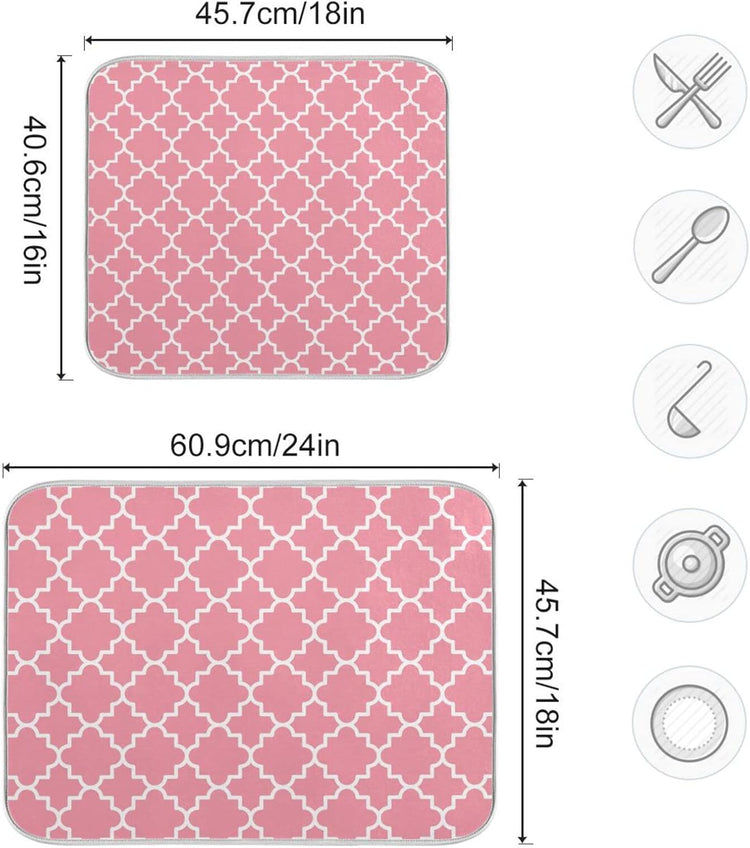 senya Super Absorbent Dish Drying Mat, Microfiber Fast-Drying Dish Mat, 24' x 18', Kitchen Dish Drying Pad, Pink Moroccan, 18x24in, (g295080414p523c558s1114)