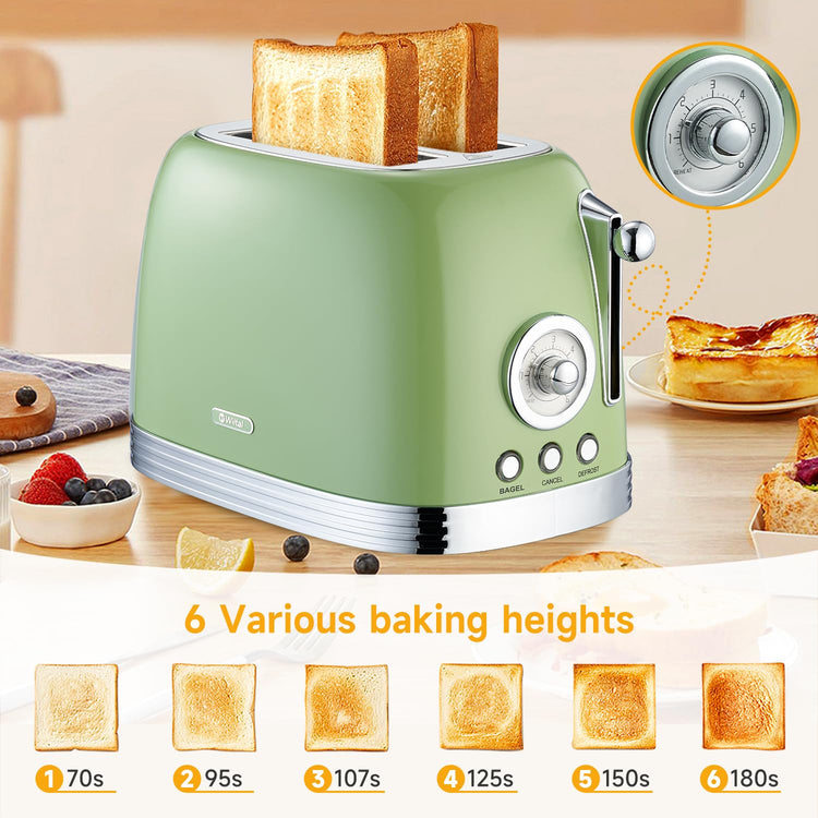 Green Cute Retro Toaster 2 Slice with 1.58" Wide Slots