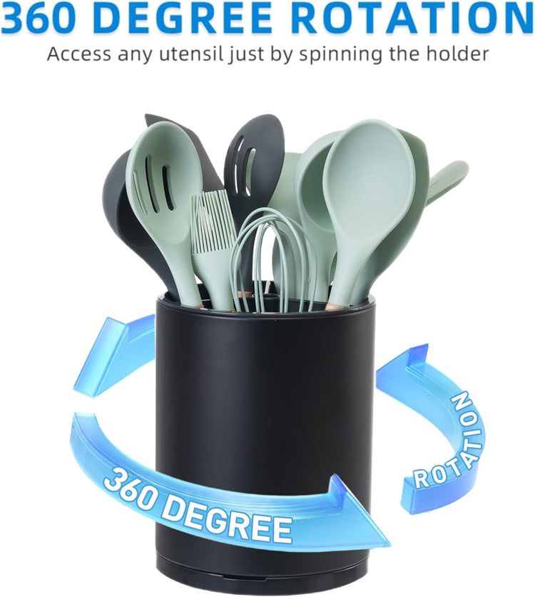 Utensil Holder,4-in-1 Large Kitchen Utensil Holder For Counter,Rotating Silverware Organizer Cooking Flatware Spoon Spatula Tool Cutlery Container Stainless Steel Caddy