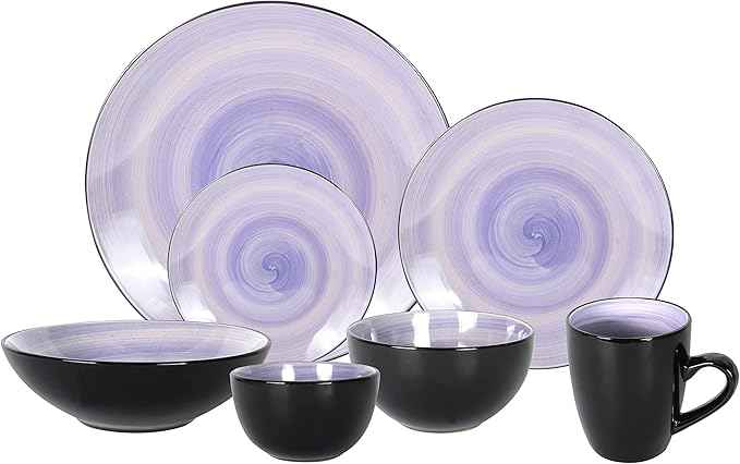Stoneware Sonoma Dinnerware Set, Black + Speckled Handpainting (56pc Set, Cobalt)