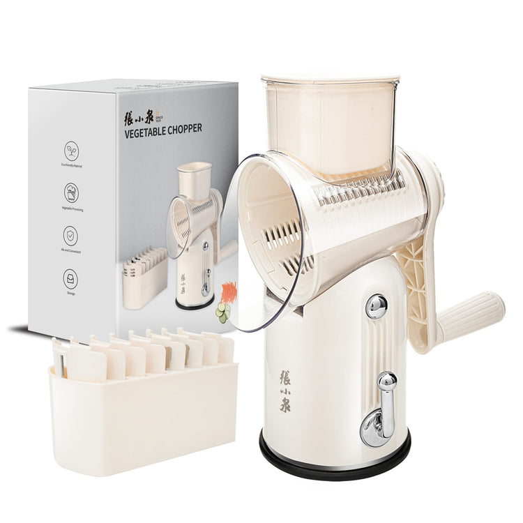 Rotary Cheese Grater Manual Hand Crank with 5 Blades & Suction Base