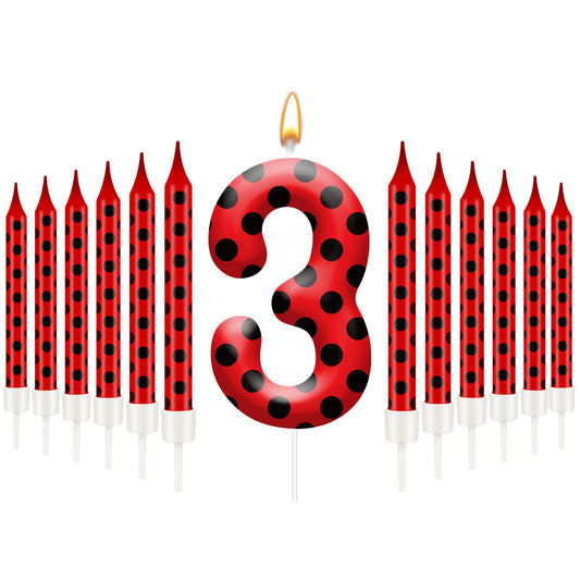 13PCS Ladybug Theme Birthday Candles Set (13 Count)