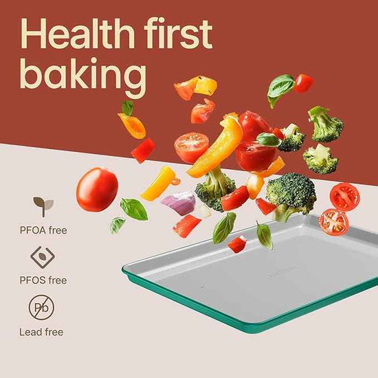 Bakken 8-Piece Ceramic Coated Bakeware Sets, Nonstick Aluminized Steel Pans with Muffin, Loaf, Cake, Roasting Pan, & Cooling Rack, Oven Safe Up To 500°F, Dishwasher Safe, BPA, PTFE & PFAS Free, Teal