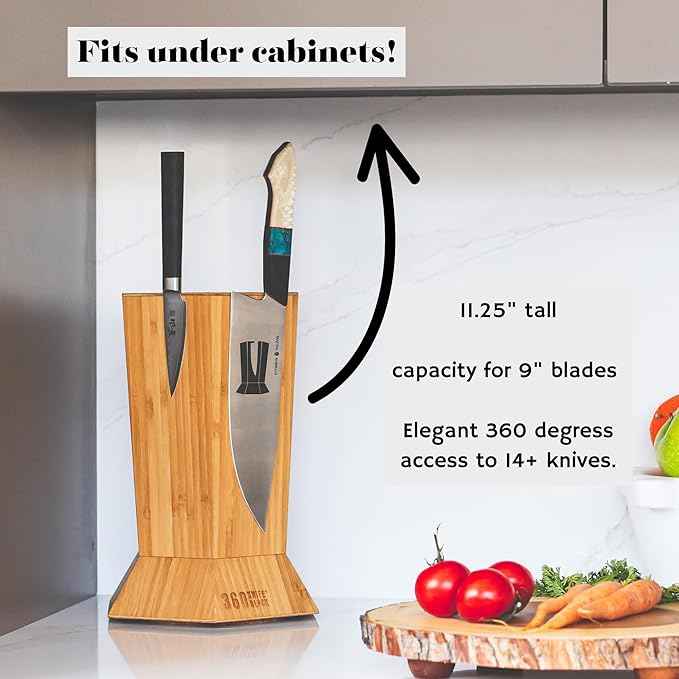 360 Knife Block™ - (Black) ROTATING magnetic knife block - capacity for 12+ knives -handmade in Washington