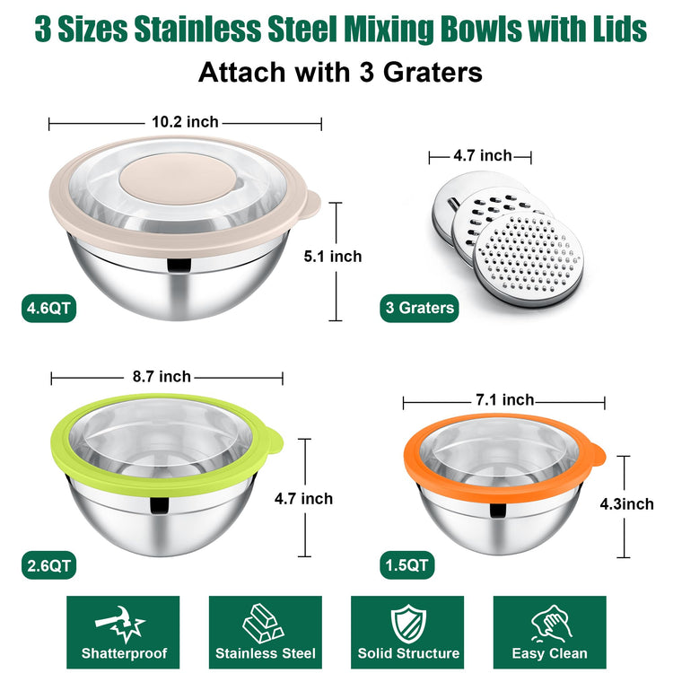 Mixing Bowls with Lids and Graters (3 Count)