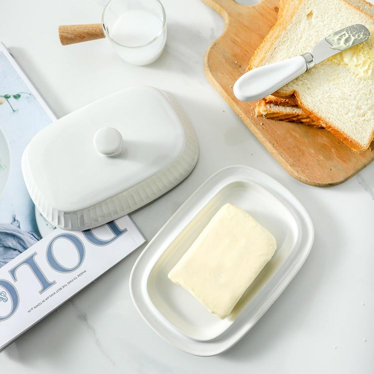 Hansense Porcelain Butter Dish with Lid for Countertop