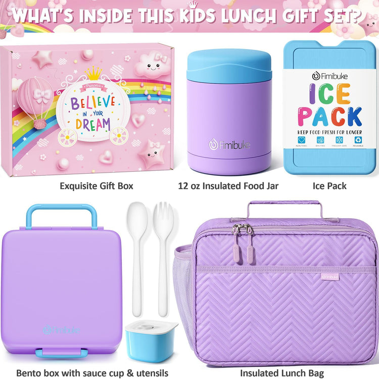 Kids Bento Snack Lunch Box with Thermo Insulated Toddler Lunch Bag