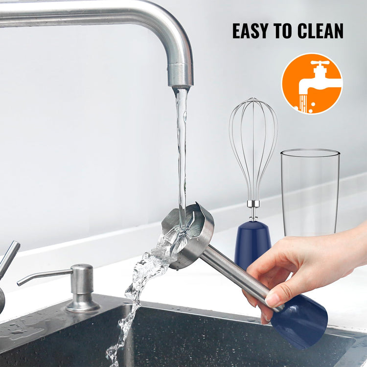 5-in-1 Hand Immersion Blender, 12 Speed Adjustable Emulsifier Handheld Blender, 1000W Copper Motor Stainless Steel Blade Hand Mixer with attachments, Blue