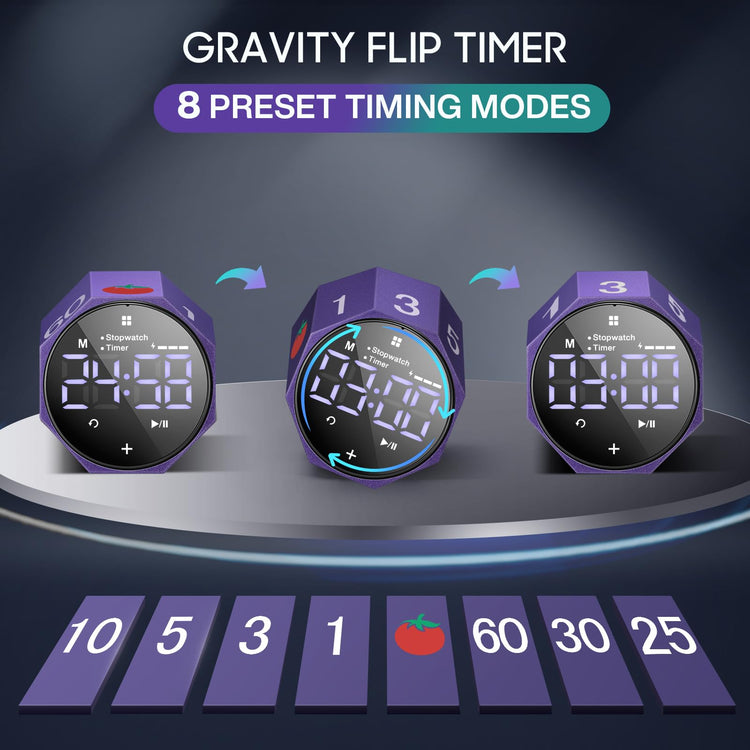 ADHD Pomodoro Timer Metal Gravity Rotation 1.8” LED Large Screen