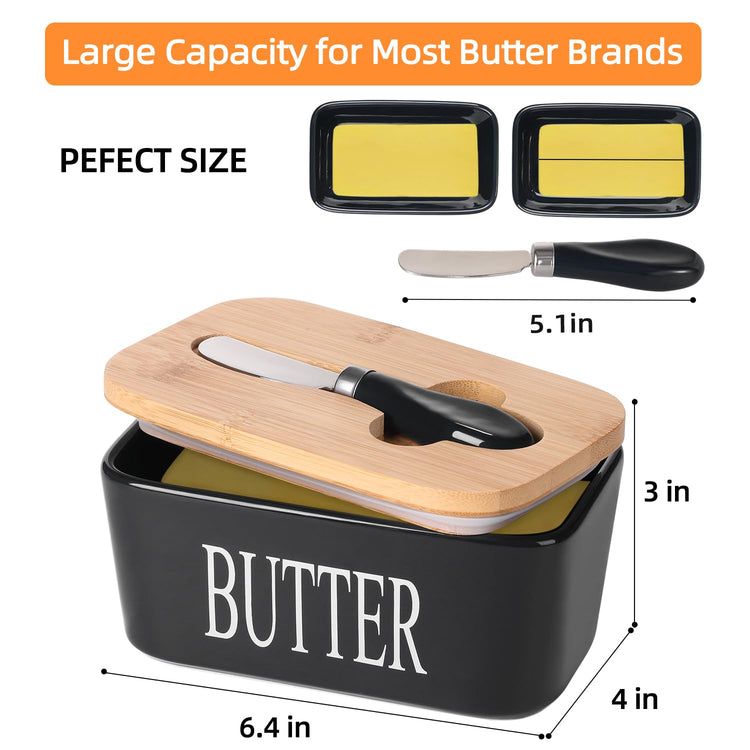 Ceramic Butter Dish with Bamboo Lid and Stainless Steel Knife Spreader