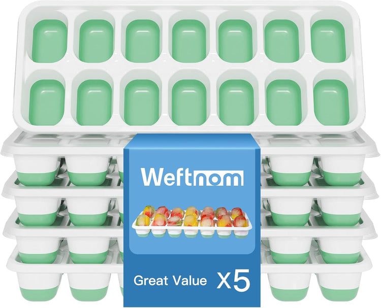 Ice Cube Trays for Freezer with Lids, 4 Pack Silicone & PP Easy-Release Ice Cube Tray, 14 Cubes Each (56 Total), Stackable, BPA Free, LFGB Certified Ice Molds for Drinks, Coffee, Baby Food, Cocktails