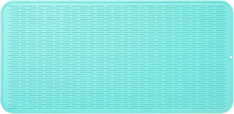 Silicone Dish Drying Mat for Multiple Usage,Easy clean,Eco-friendly,Heat-resistant Silicone Mat for Kitchen Counter or Sink,Refrigerator or Drawer Liner Mint 5XL 36inches x 18inches