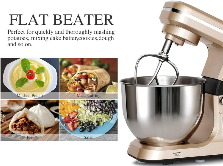 Stand Mixer,5.3-Qt & 500W & 6+P Speed MK36 Tilt-Head Kitchen Electric Food Mixers Home Baking Dough Machine with Accessories (Champagne)