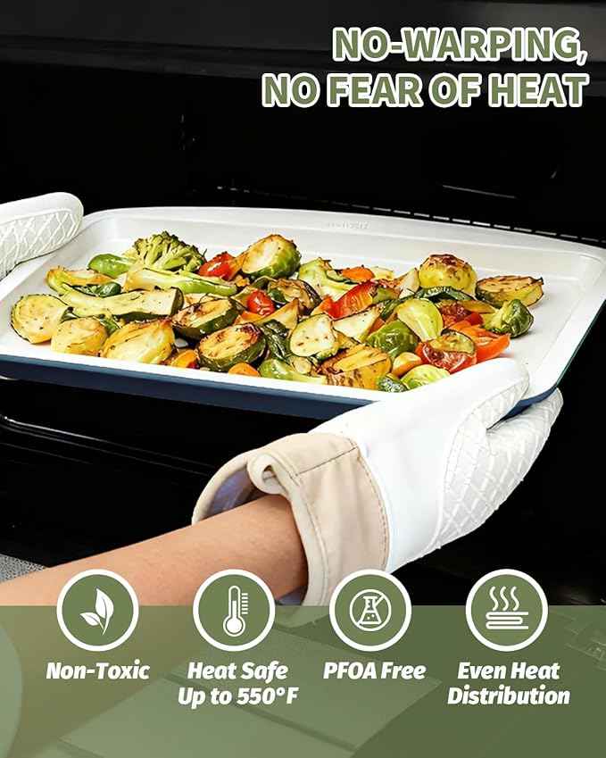 Ceramic Nonstick Baking Pans Set, Non Toxic 33 PCS Stackable Bakeware Sets, 550°F Oven Safe Baking Sheet & Pans, Warp-Free, Dishwasher Safe, PTFE/PFOA/PFOS-Free (Blue)