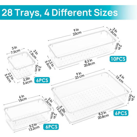 28 Pack Clear Drawer Organizer Bins (28 Count)