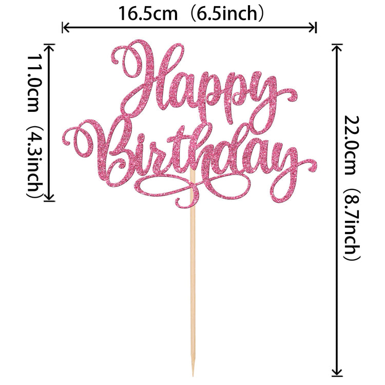1 PCS Happy Birthday Cake Topper Glitter Happy Birthday Cake Pick for Celebrating Happy Birthday Anniversary Party Cake Decorations Supplies Pink