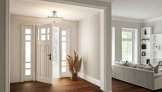 Quoizel Griffin Semi-Flush Mount Ceiling Light, 21 Inch 4-Light Antique Nickel Opal-Etched Frosted Glass Shade, Hanging Light Fixture for Hallway, Kitchen, Bedroom, Dining, Farmhouse or Office